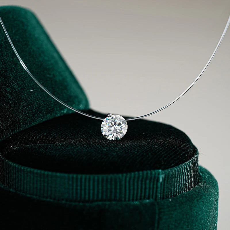Moissanite Necklace Silver Pendant Fishing Line Chain