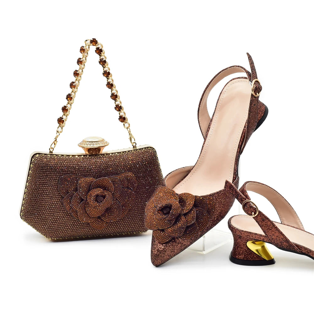 Ladies Shoe and Bag Set Latest Designers Luxury Italian Party Shoes and Bag