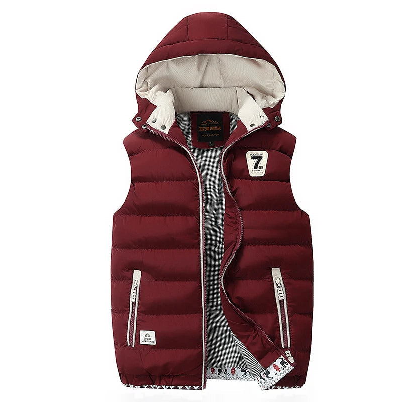 Sleeveless Warm Detachable Hooded Vest Jackets For MenSolid Color Outdoors Windproof