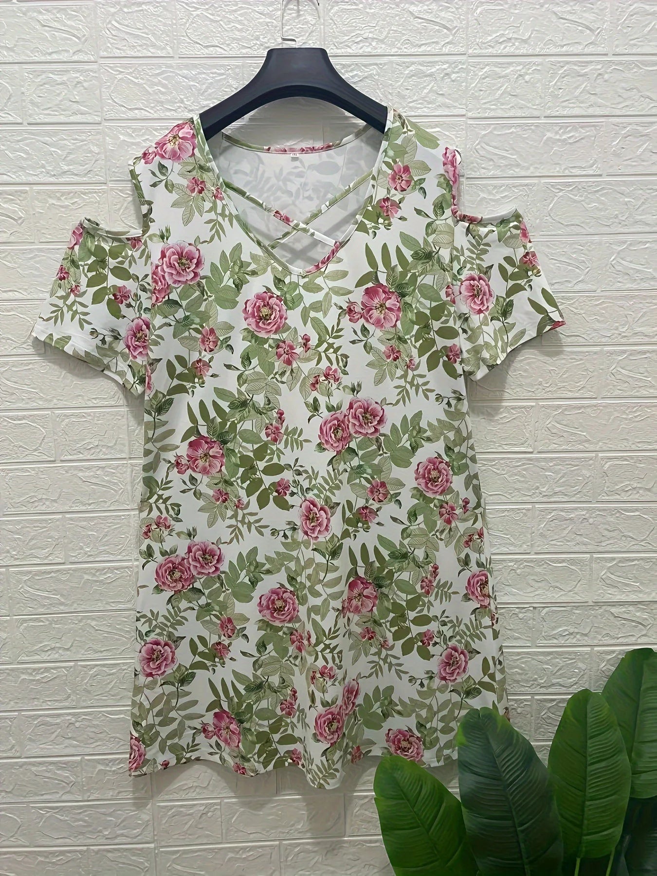 Summer Off Shoulder Short Sleeve Loose  V-Neck Mini Dress