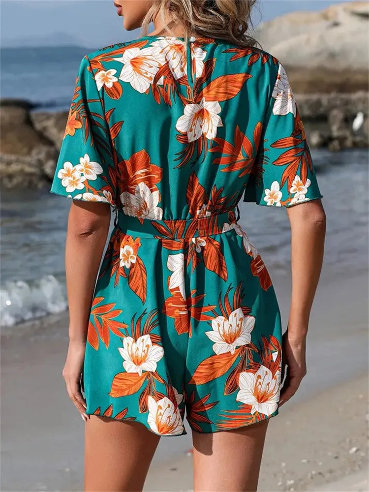 Vacation Wind Lotus Leaf Sleeves V-neck Belt