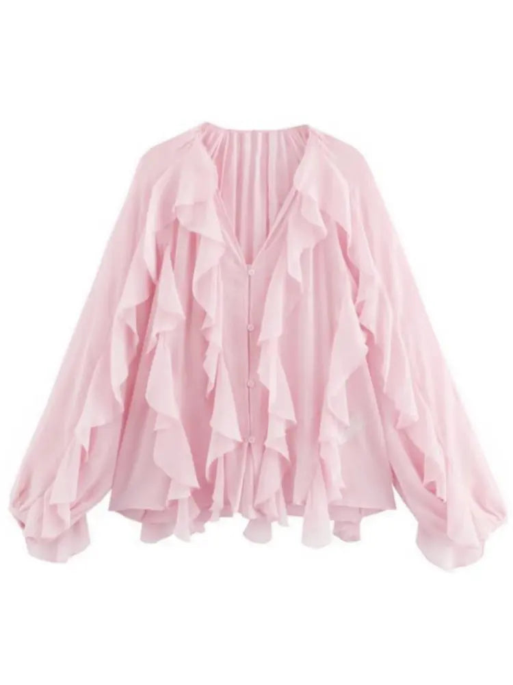 Loose Long Sleeve Layered Shirts Office Lady Vintage V-neck T