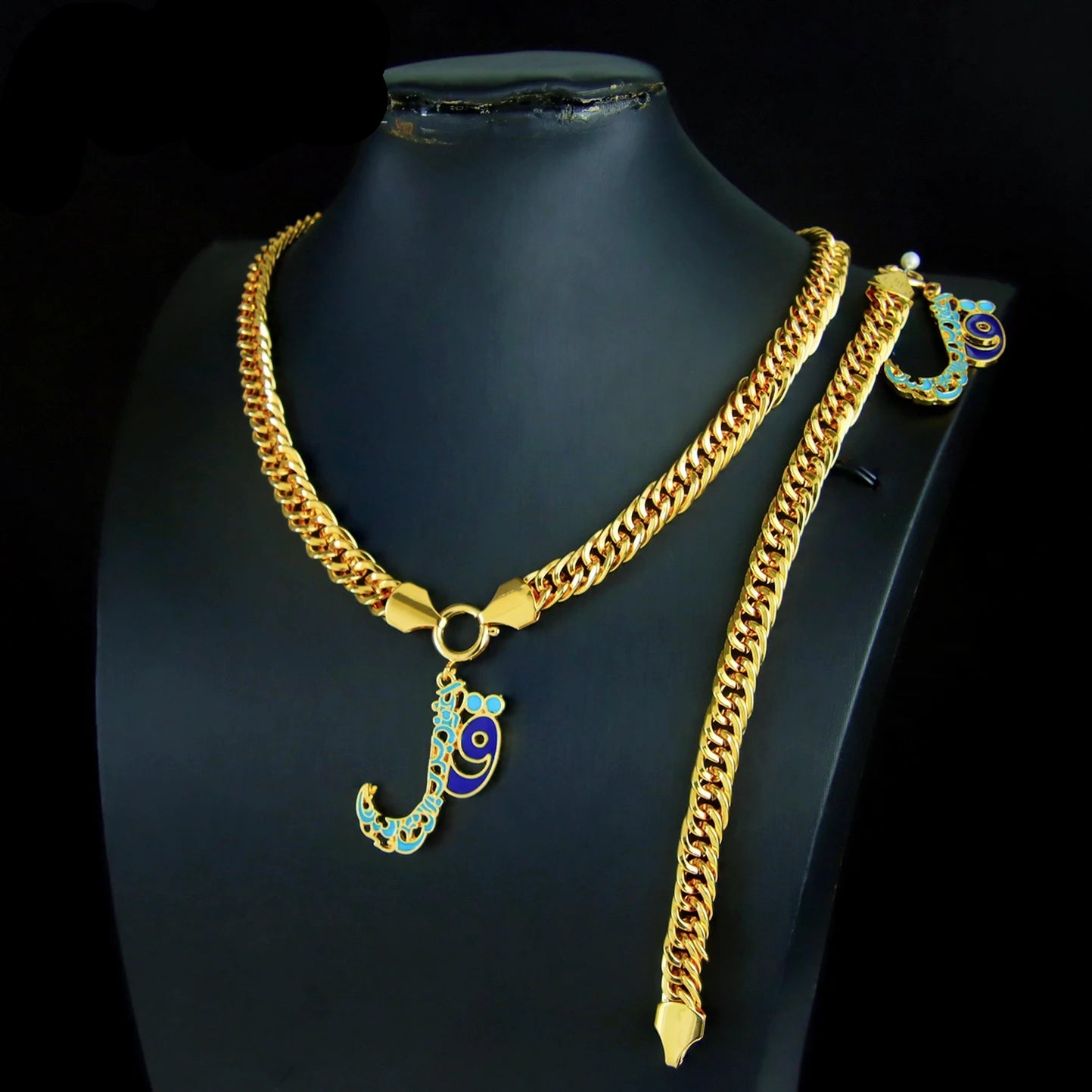 Luxury Gold Color Necklace Bracelet 21k Gold Plated Jewelry