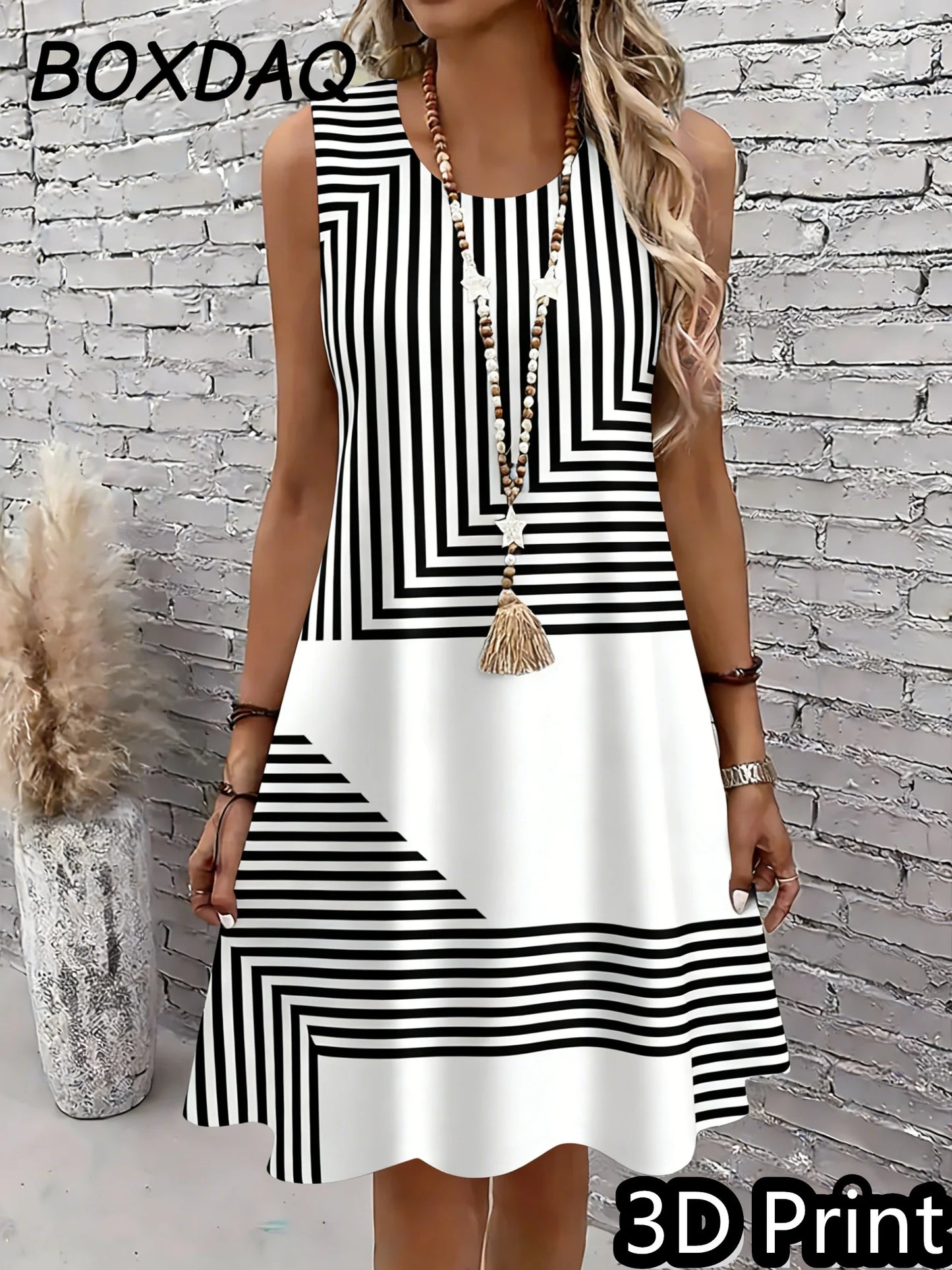 Women Summer Dress Casual Sleeveless O-Neck