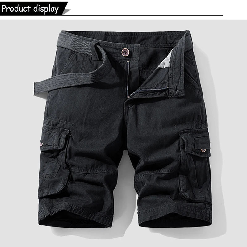 Men Summer Outdoor Leisure Buttons Cargo Style Shorts  Solid Straight Cotton Comfortable Fashion