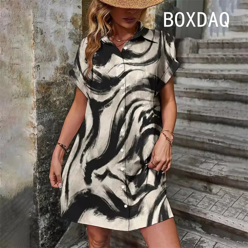 Summer Short Sleeve With Button Lapel Casual Dress