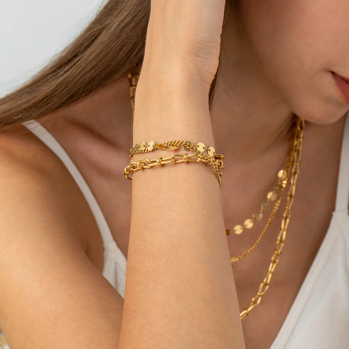 Three-Layer Twin Round Bracelet,Vintage Necklace Hollow Out Stitching Jewelry