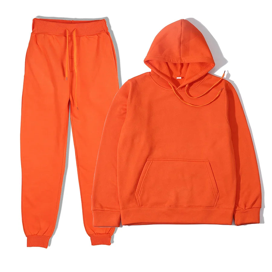 Winter New Solid Color Hoodie+pants  Sports Tracksuit