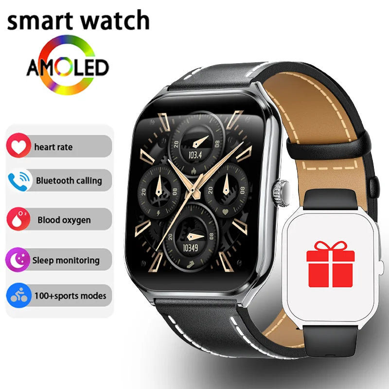 New Ultra Thin Smart Watch 1.96" AMOLED HD Pixel Display Always Show Time BT Call Reminder