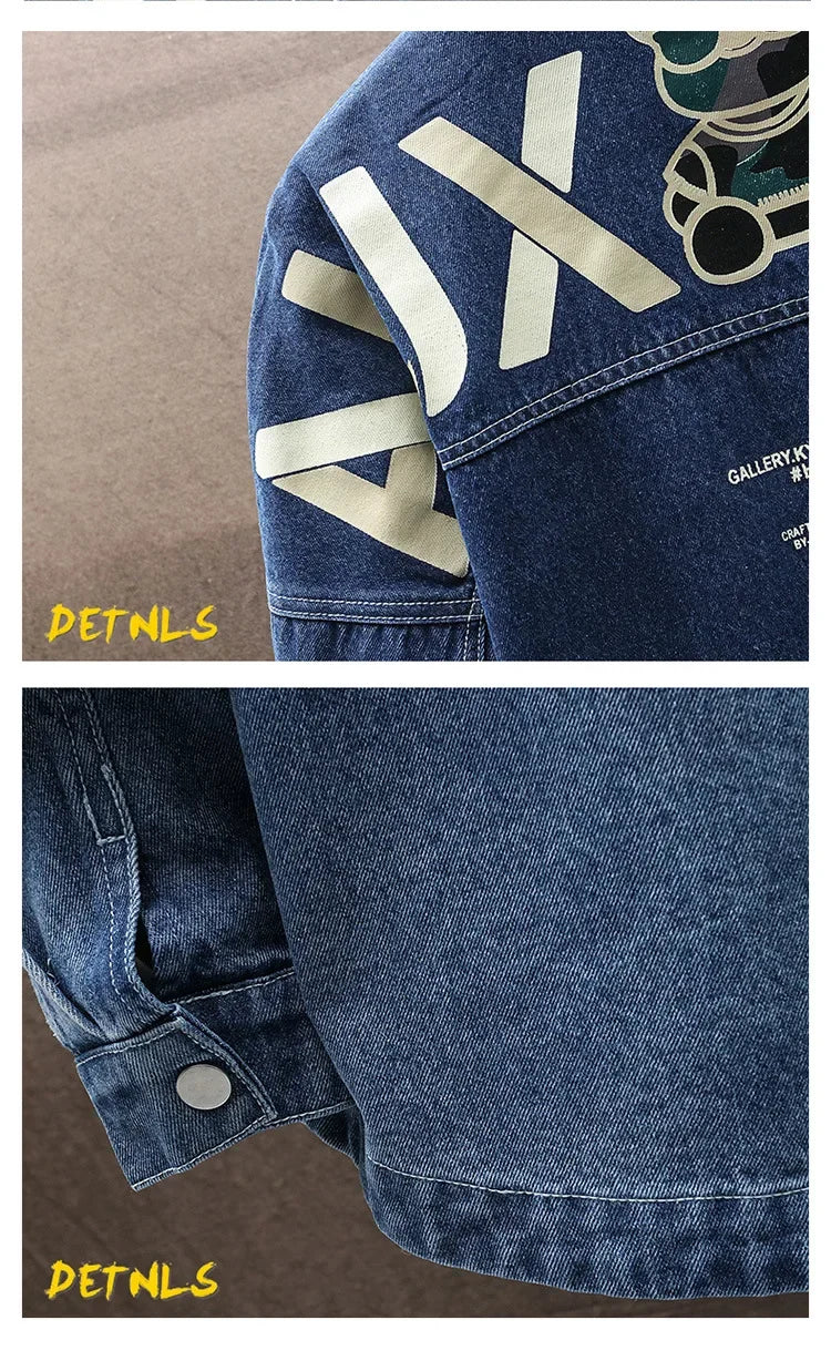 Men's Gradient Denim Jacket Youth Fashion Trend Print Casual Versatile Jacket Clothing
