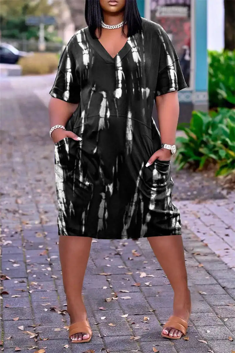 Short Sleeve Dress Knee-length Boho V-Neck Vintage Female Dress