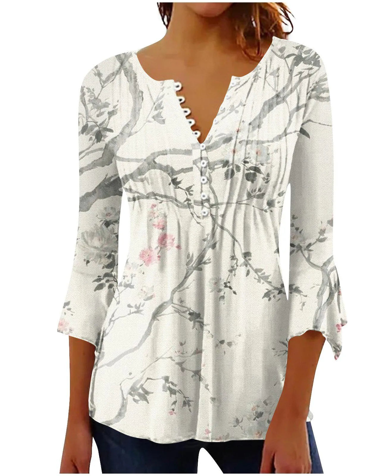 Summer Street Fashion Button-Down Comfortable Seven-Quarter Sleeve Top