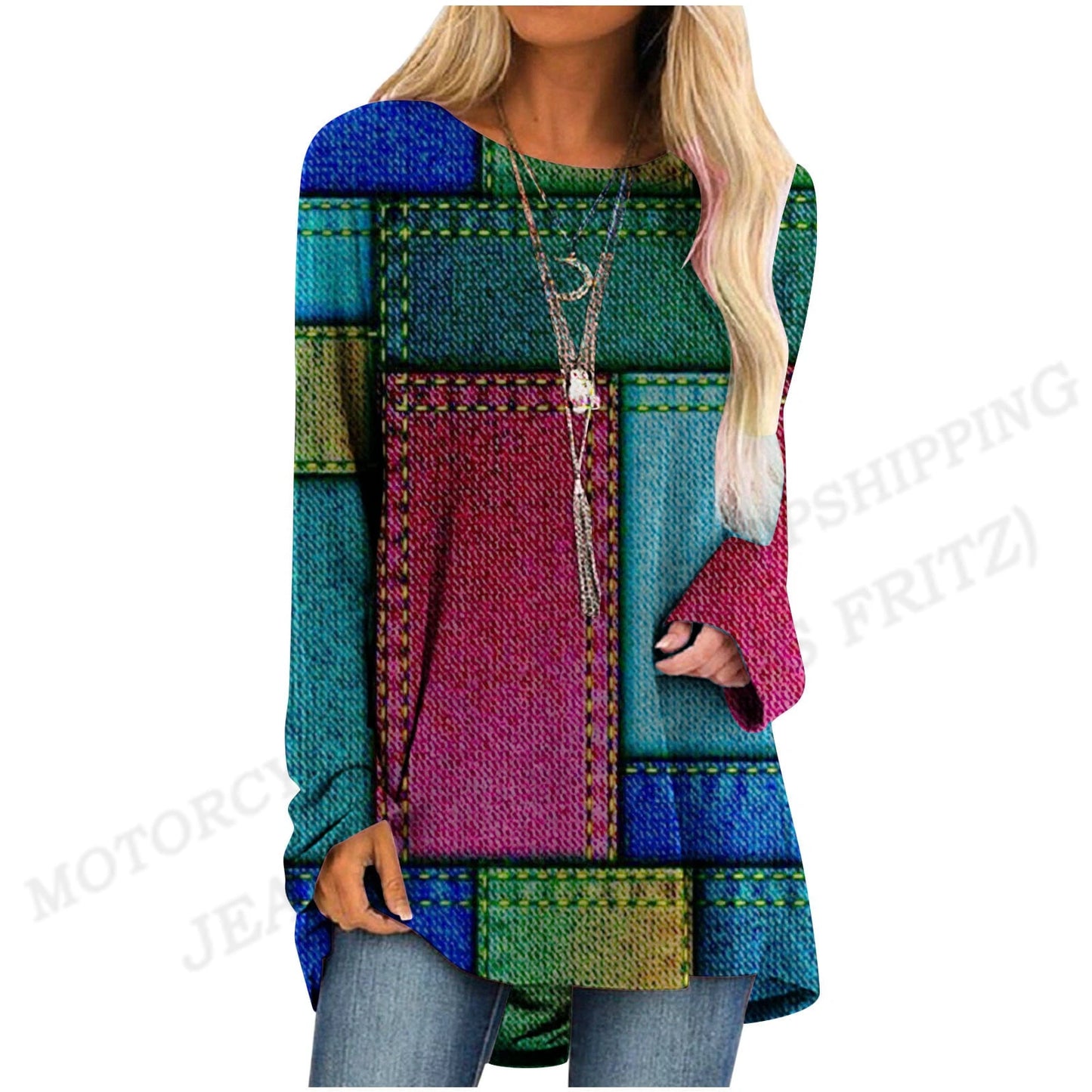 Fashion T-shirt Long Sleeve Tunics Graphic Top