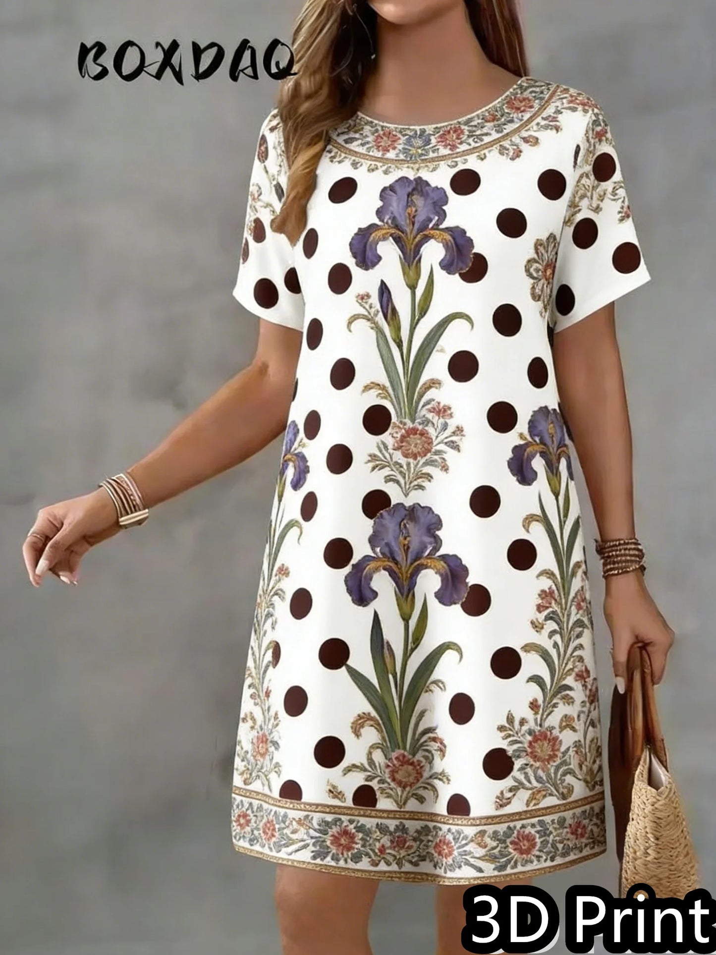Vintage Dot  Floral Print Mini Summer Short Sleeve Dress