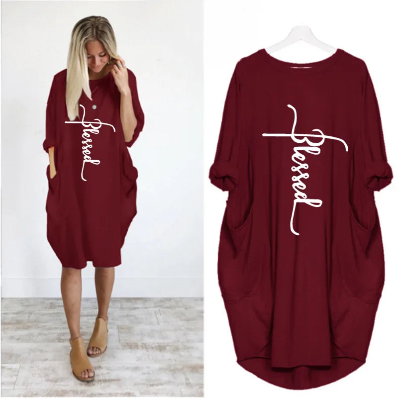 Short Sleeve  Round Neck Pockets Sexy Female Dress