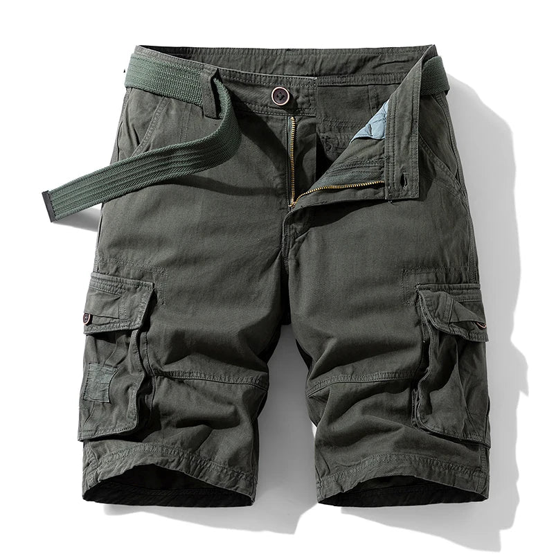 Men Summer Outdoor Leisure Buttons Cargo Style Shorts  Solid Straight Cotton Comfortable Fashion