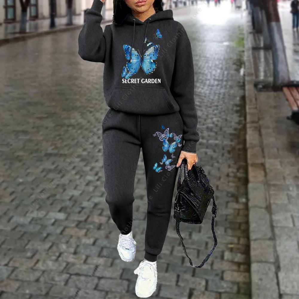 Women Tracksuit Hoodies Two Piece Sweatshirt  Jogging Sports  Outfits