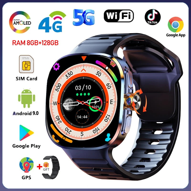 5G/4G Full Network Smart Watch 2.40 inch Big Screen HD Video Call 8GB+128GB RAM 2100mAh Google Play WIFI GPS Sim Card