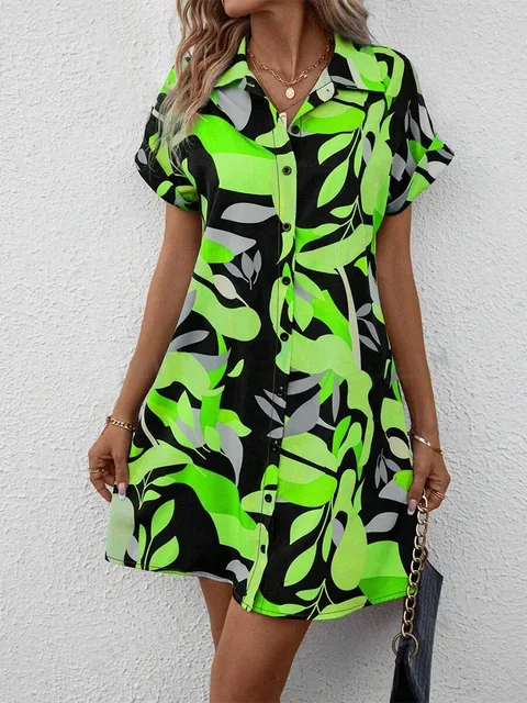 Summer Comfortable Multi-color  Short Sleeve Dress Urban Ladies Fashion