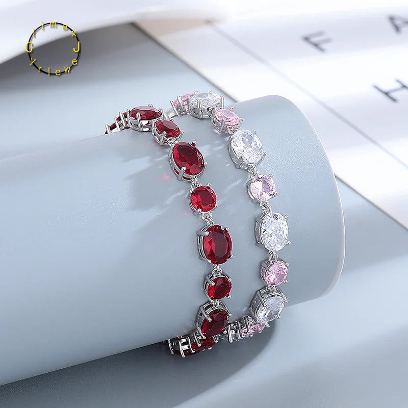 Fashionable Full Diamond Colorful Treasure Simple, Light Luxury, High Grade, Round  Diamond Bracelet