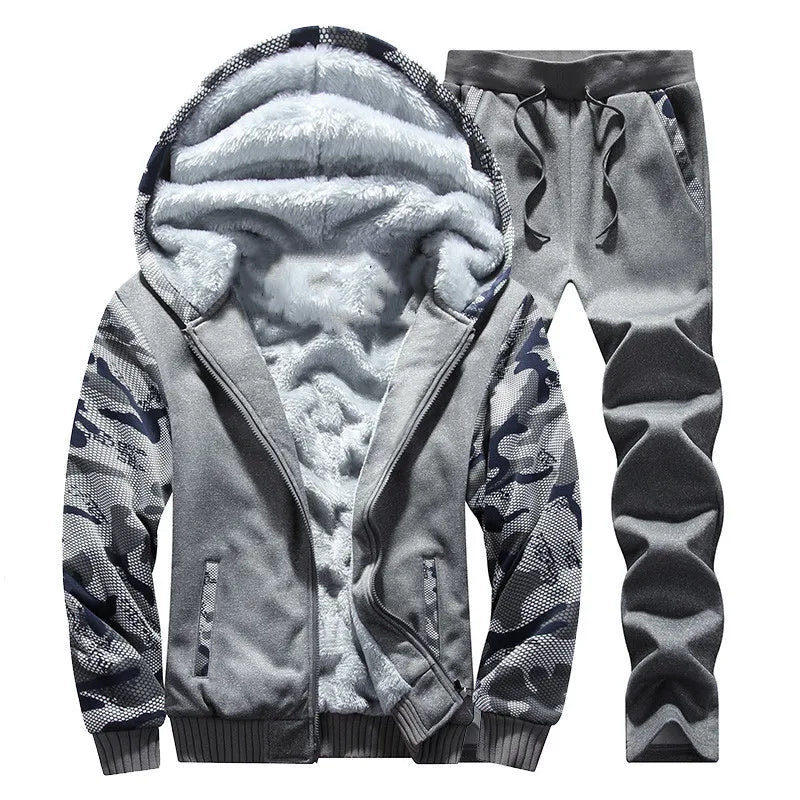 Men's autumn and winter sports set hooded casual cardigan jacket outdoor thickened warm sport