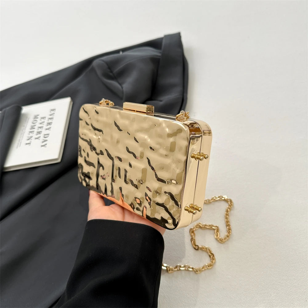 Luxury Golden Evening Bags For Women Wedding Dinner Party Chain Shoulder Cross Body Bag