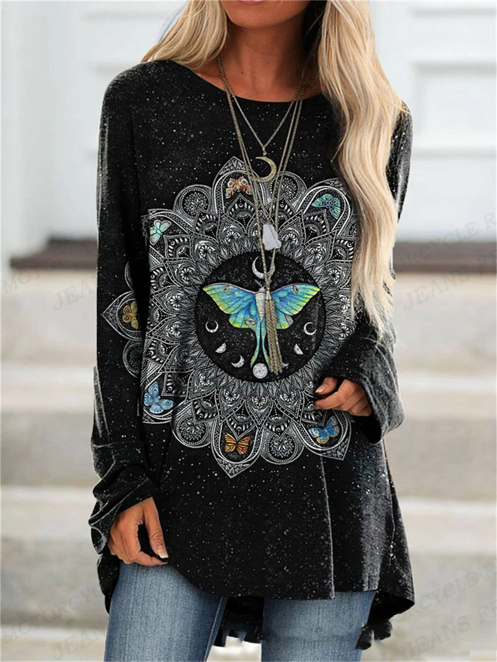 Plant Flowers T Shirt Long Sleeve Butterfly Tops