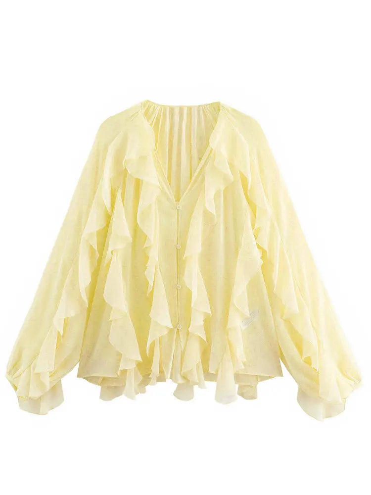 Loose Long Sleeve Layered Shirts Office Lady Vintage V-neck T