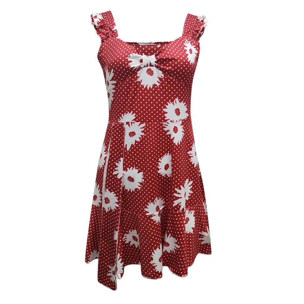 Breezy Sleeveless Dress with Vibrant Floral Print and Elegant V-Neck ﻿