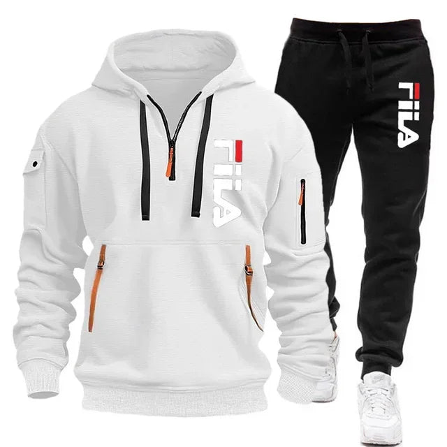 men hooded sweatshirt + Trouser, outdoor multi-pocket men's pullover sportswear set