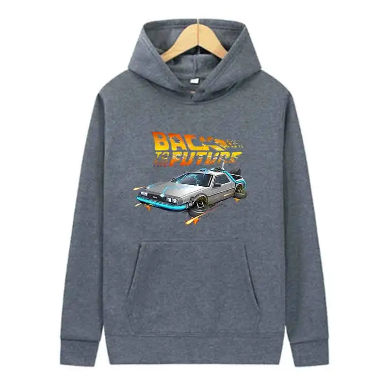 Back To The Future Retro DeLorean Car Print Hoodie Pullover Long Sleeve