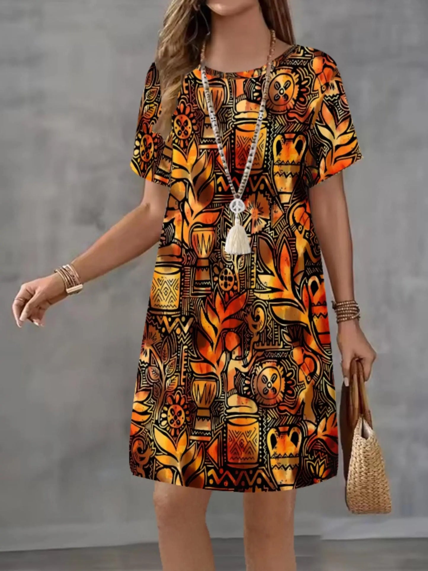 Floral Loose Vintage Sexy Elegant Befree Midi Short Sleeve Dress