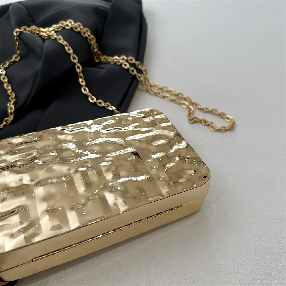 Luxury Golden Evening Bags For Women Wedding Dinner Party Chain Shoulder Cross Body Bag