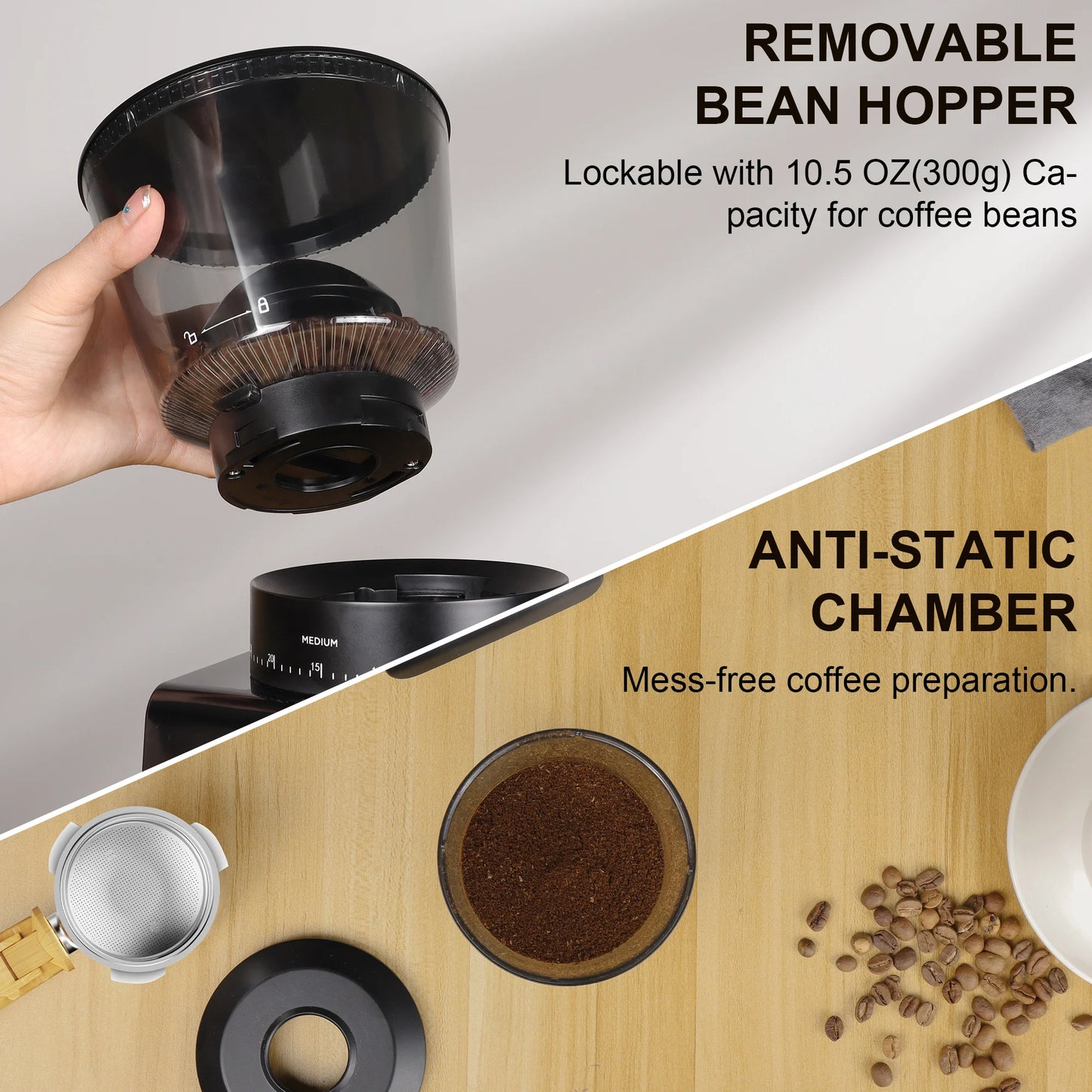 BioloMix Electric Coffee Grinder with Magnetic Ring - 30 Precise Grind Settings for Espresso, American, and Pour Over Coffee, Au