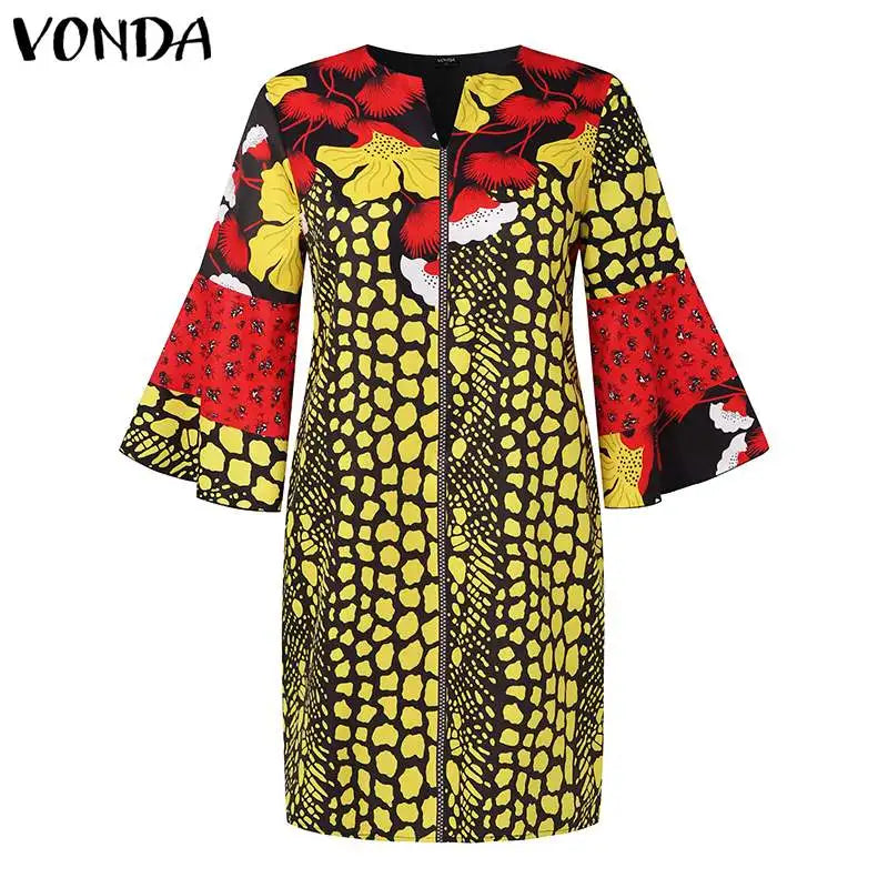Plus Size Short Dress Flare Sleeve Party Sundress