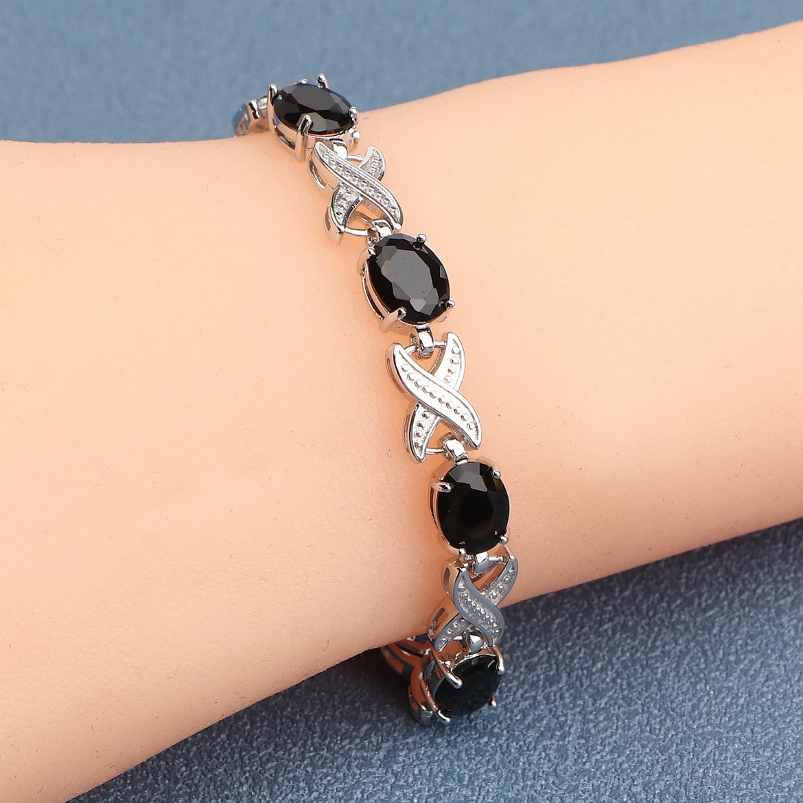 Silver Gold Plated Charm Black Cubic Zircon Bracelets  Jewelry 18+2CM Length