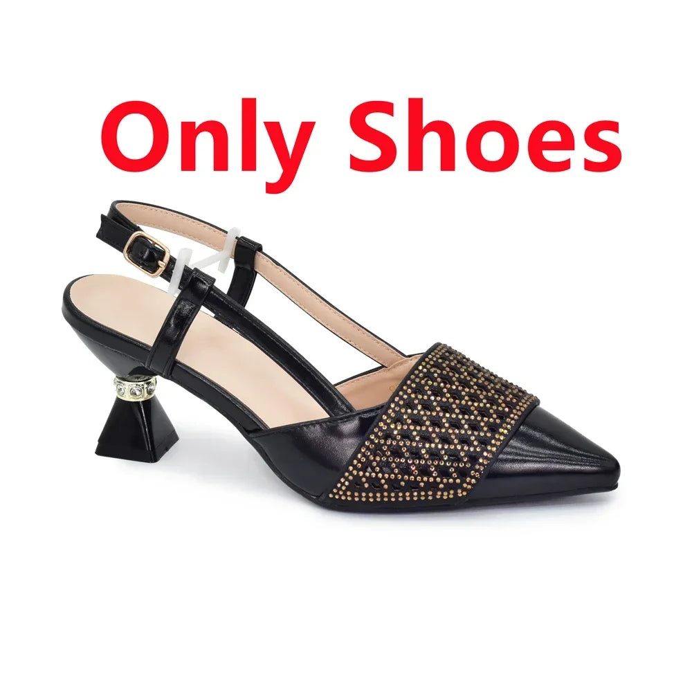 New Arrival Women Italian Shoes and Matching Bags Sets Decorated
