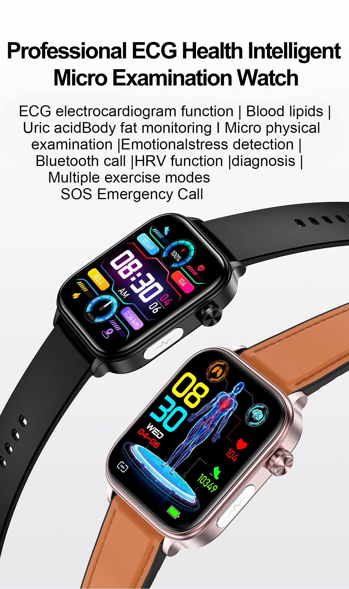 New ECG+PPG AI Health Diagnose Smart Watch Men And Women, Blood Lipid BP Uric Acid Heart rate Tracker