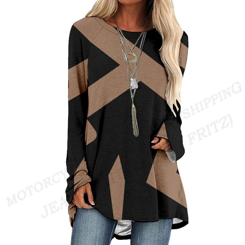 Fashion T-shirt Long Sleeve Tunics Graphic Top