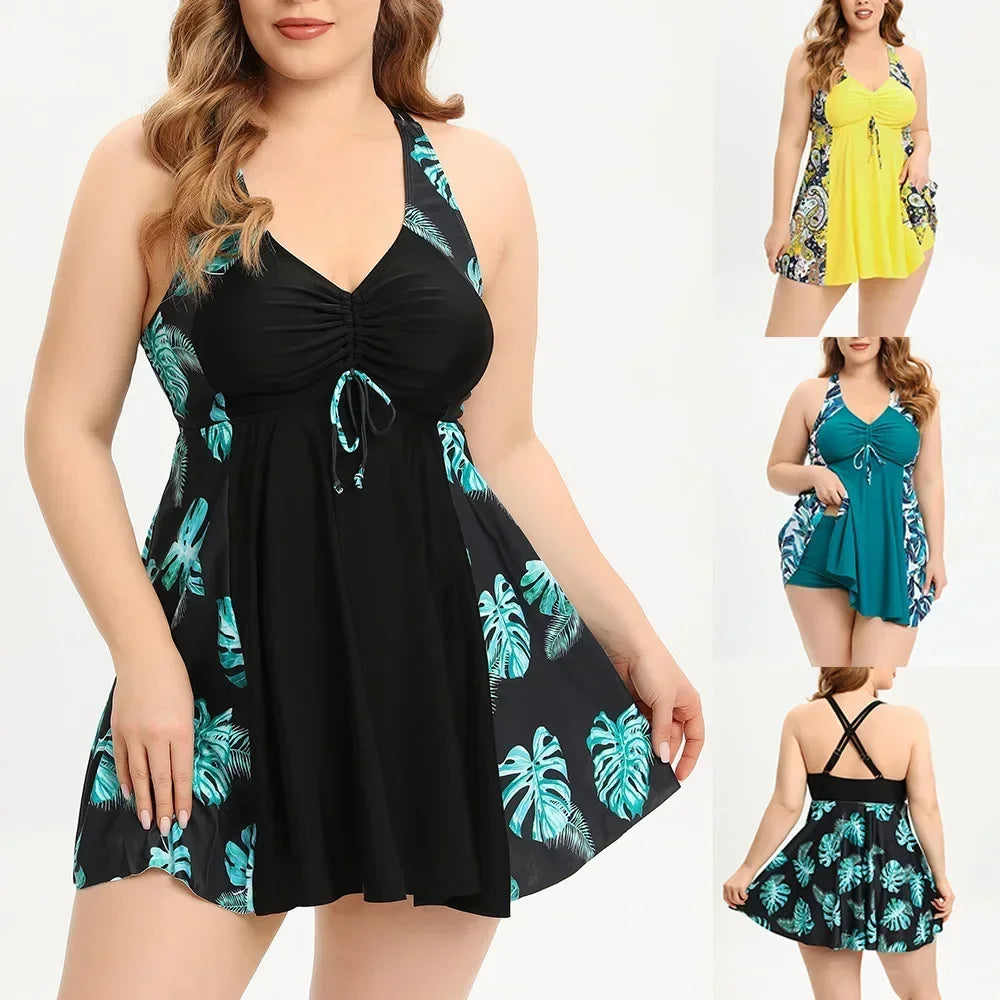 Plus Size Swimwear Women High Waist Suits Skirt
