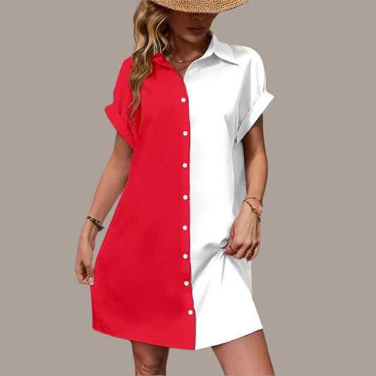 Two Tone Spliced Shirt for Summer Evening  Casual Dress