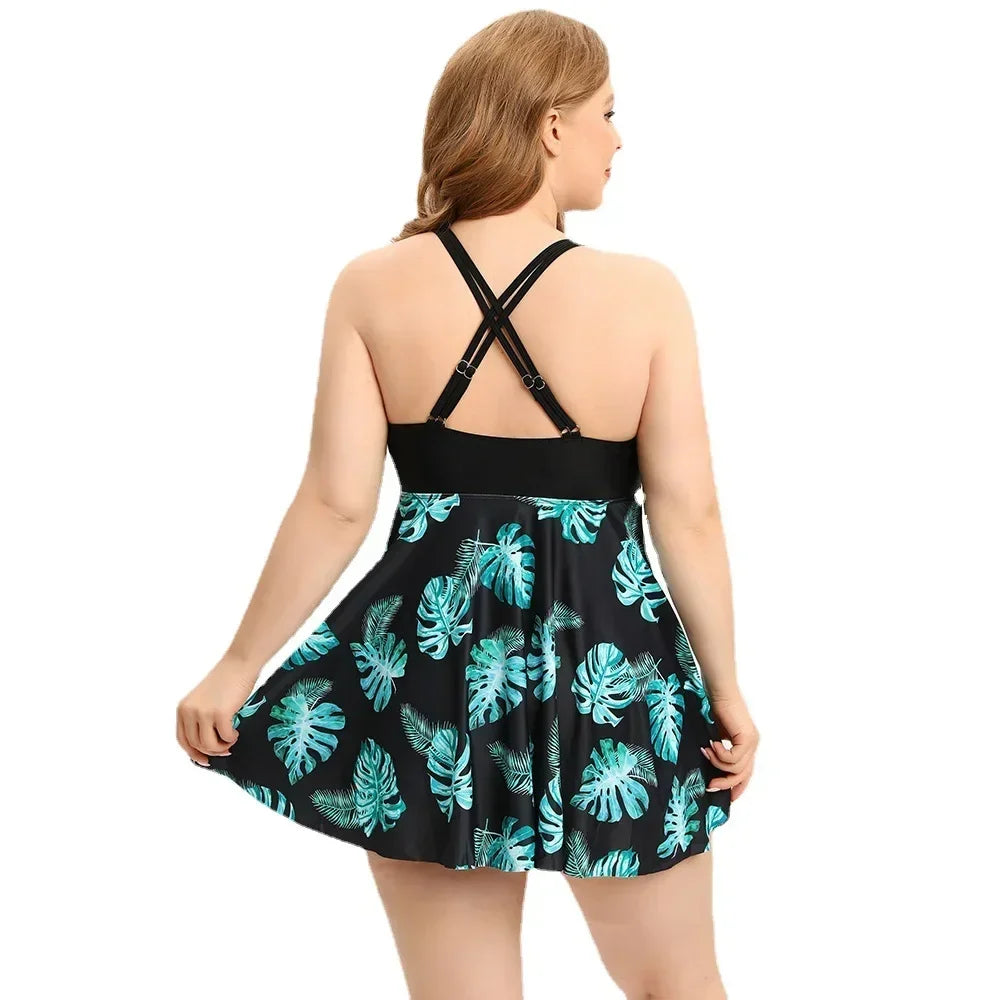 Plus Size Swimwear Women High Waist Suits Skirt