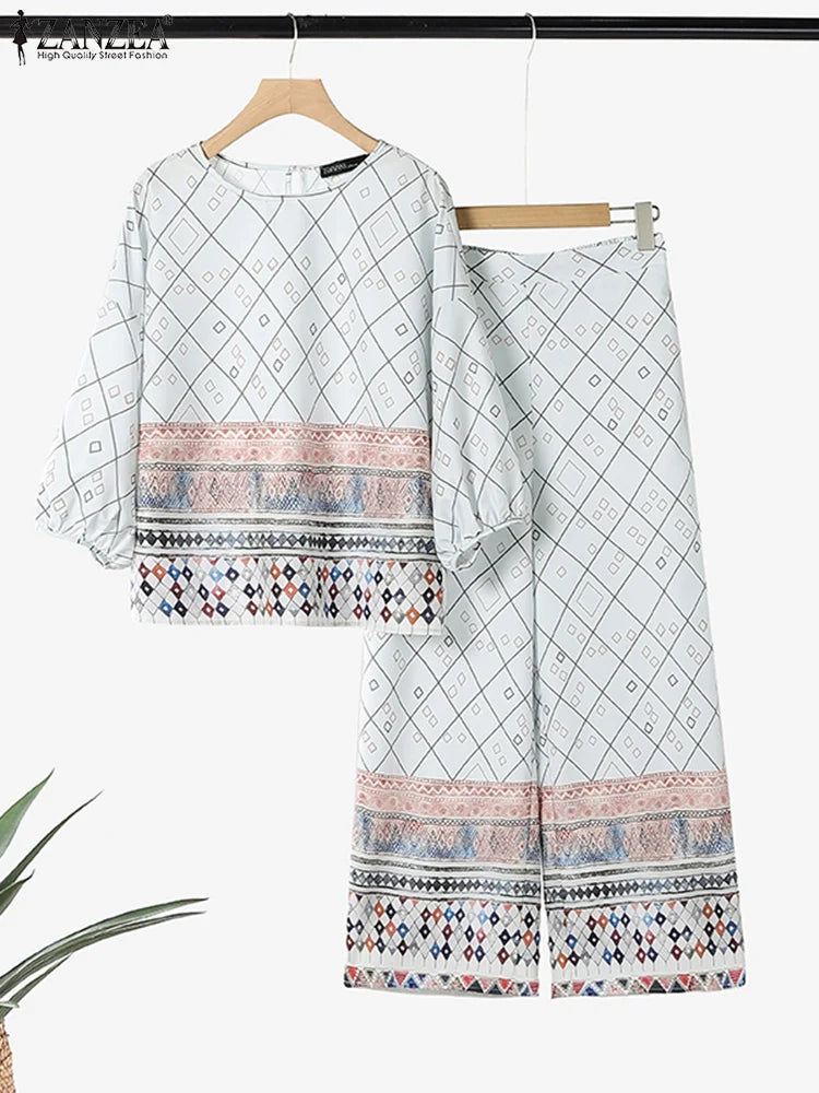 2pcs Outfit Wide Leg Pant Long Sleeve Blouse Trouser Suits