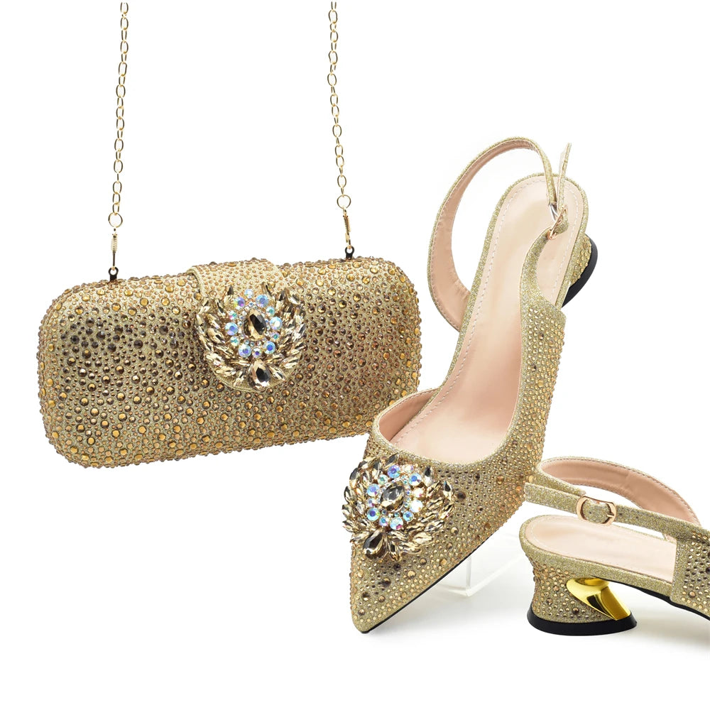 Luxury Designer Silver Italian Matching Shoes and Bag Set