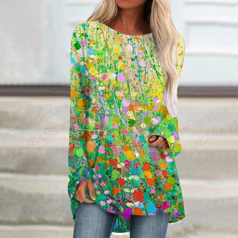 Plant Flowers T Shirt Long Sleeve Butterfly Tops