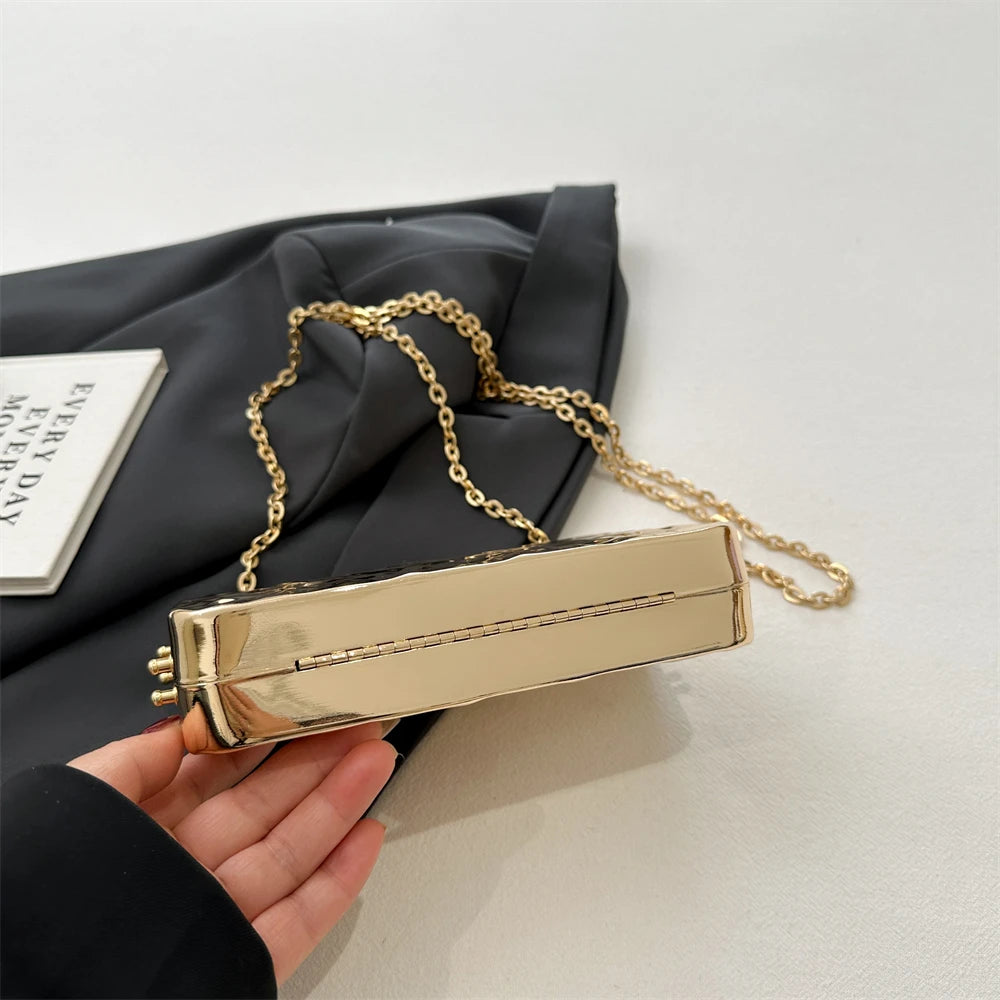 Luxury Golden Evening Bags For Women Wedding Dinner Party Chain Shoulder Cross Body Bag
