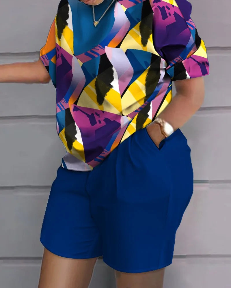 Sexy  T-shirt Blouses 2 Piece Sets Suit O-neck Backless Tops 2 Piece Sets