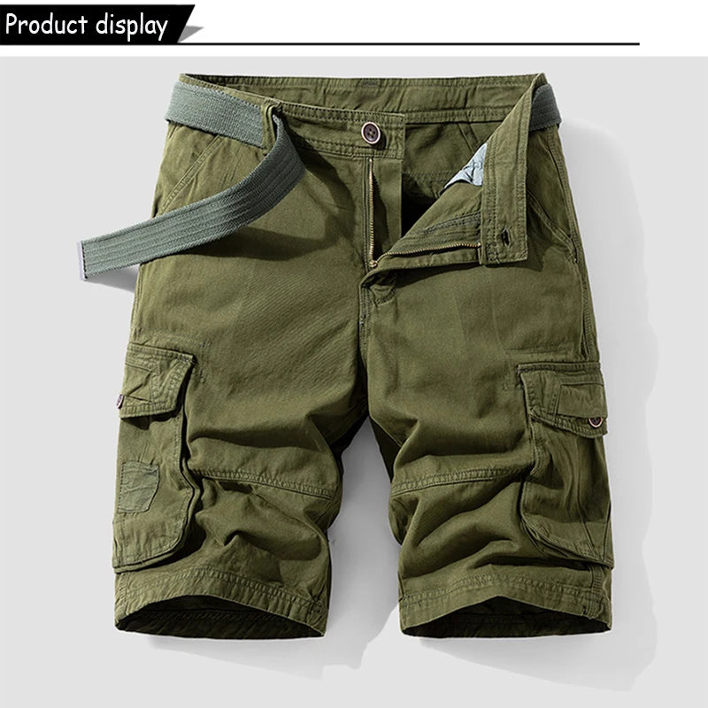 Men Summer Outdoor Leisure Buttons Cargo Style Shorts  Solid Straight Cotton Comfortable Fashion