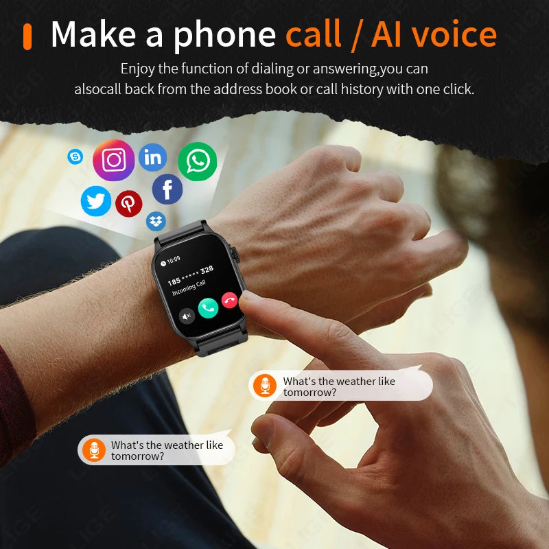 Unisex Smart Watch Flashlight 2.01" HD Large Screen AI Voice Bluetooth Call Sport And Health Monitor