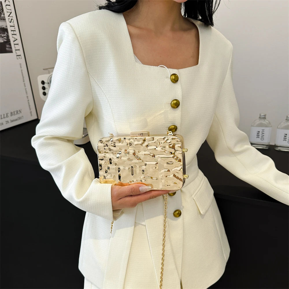 Luxury Golden Evening Bags For Women Wedding Dinner Party Chain Shoulder Cross Body Bag